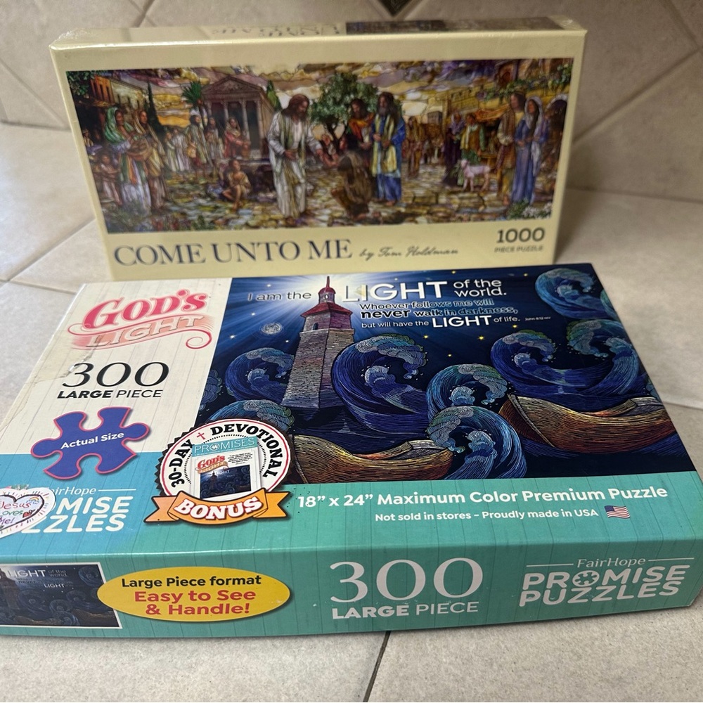 ✝️2 Christian Puzzles - COME UNTO ME & I AM THE LIGHT OF THE WORLD (NEW) - Picture 1 of 16